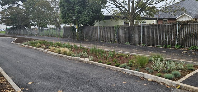 New footpath and flowerbed outside Sully Primary School